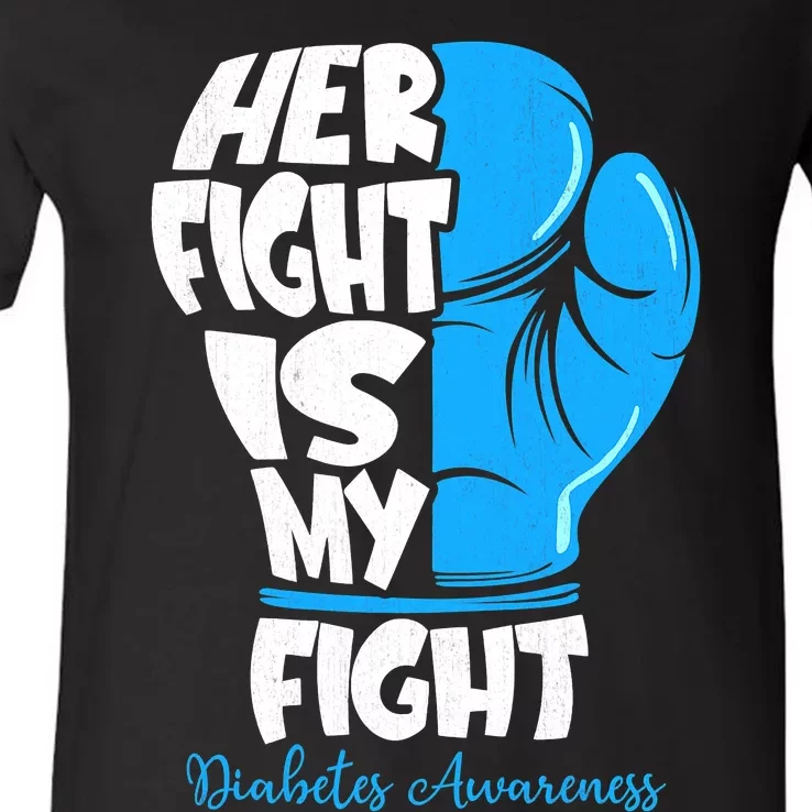 Diabetes Awareness Month Her Fight Is My Fight Boxing Glove V-Neck T-Shirt