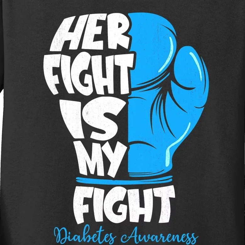 Diabetes Awareness Month Her Fight Is My Fight Boxing Glove Kids Long Sleeve Shirt