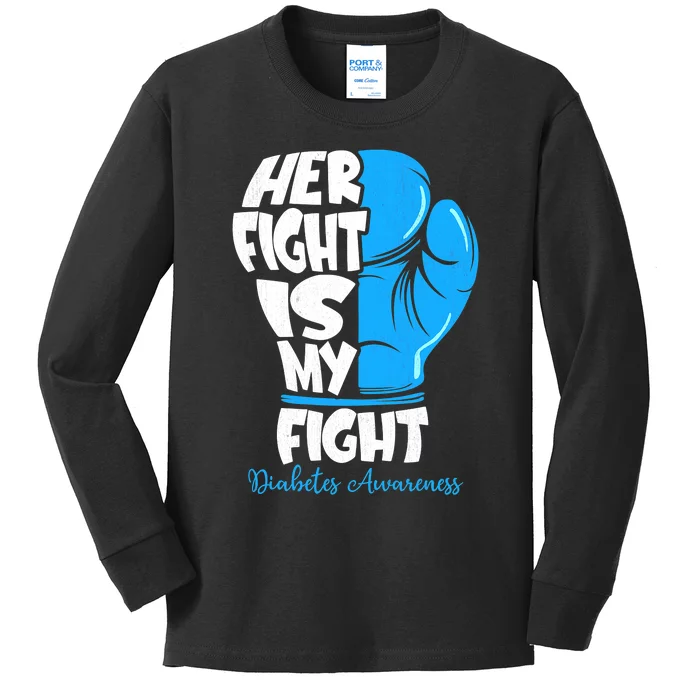 Diabetes Awareness Month Her Fight Is My Fight Boxing Glove Kids Long Sleeve Shirt