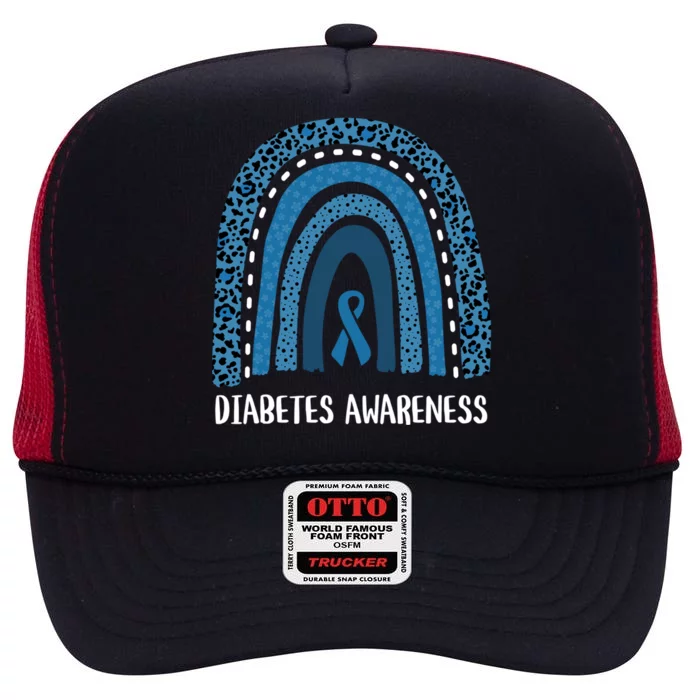 Diabetes Awareness Month Retro Rainbow T1 T2 Great Gift High Crown Mesh Trucker Hat