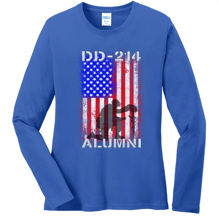 Ddgift214 Alumni Military Veteran Vintage American Usa Flag Great Gift Ladies Long Sleeve Shirt