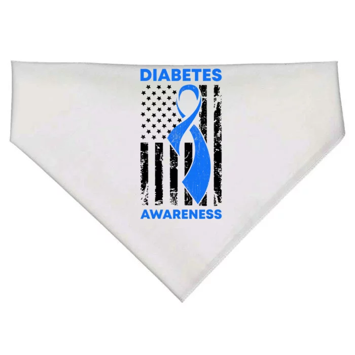 Diabetes Awareness Month American US Flag T1D Blue Ribbon USA-Made Doggie Bandana