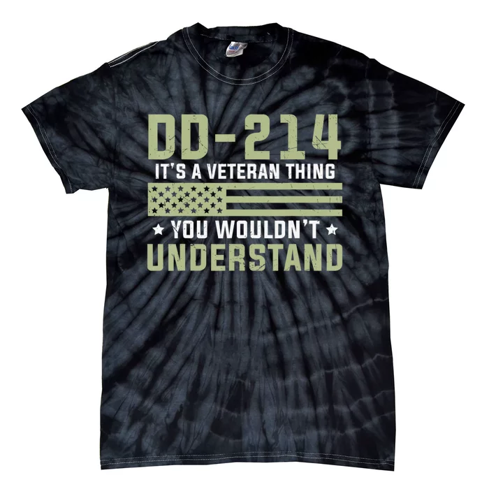 DD-214 Alumni Military Veteran Vintage American Fla Tie-Dye T-Shirt