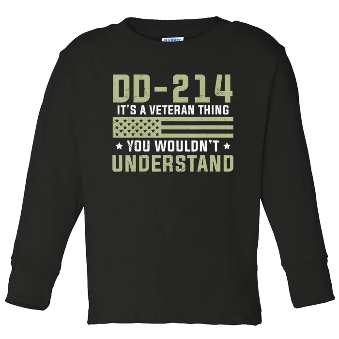 DD-214 Alumni Military Veteran Vintage American Fla Toddler Long Sleeve Shirt