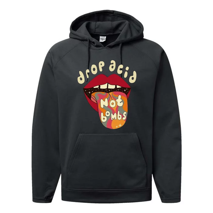 Drop acid not bombs Acid Trippy Tongue LSD Vintage Style Performance Fleece Hoodie