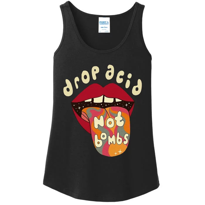 Drop acid not bombs Acid Trippy Tongue LSD Vintage Style Ladies Essential Tank