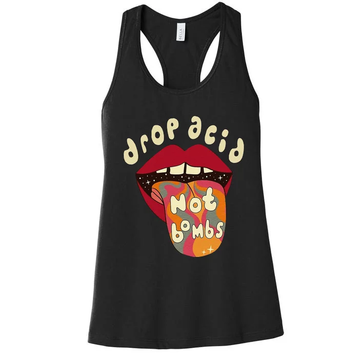 Drop acid not bombs Acid Trippy Tongue LSD Vintage Style Women's Racerback Tank