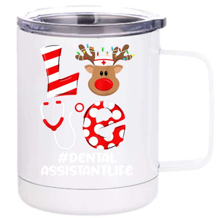 Dental Assistant Nurse Christmas Cute Scrub Top Love Gift Front & Back 12oz Stainless Steel Tumbler Cup