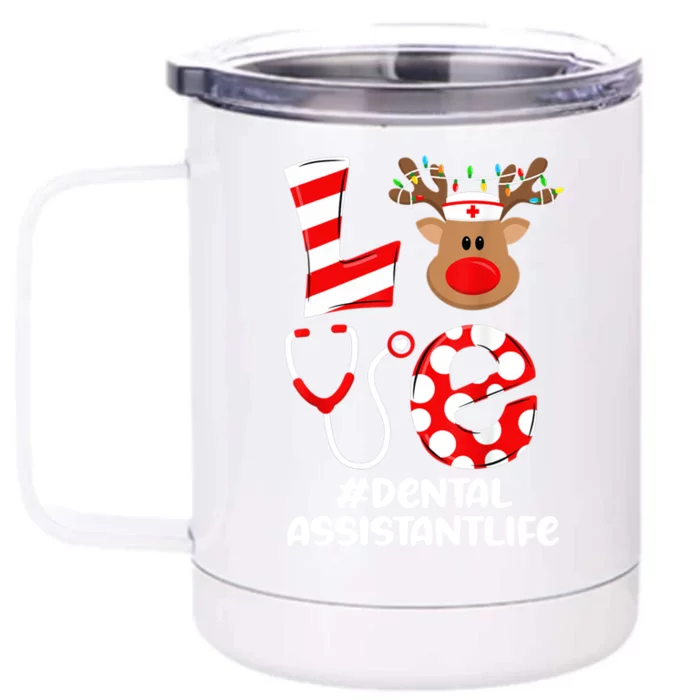 Dental Assistant Nurse Christmas Cute Scrub Top Love Gift Front & Back 12oz Stainless Steel Tumbler Cup