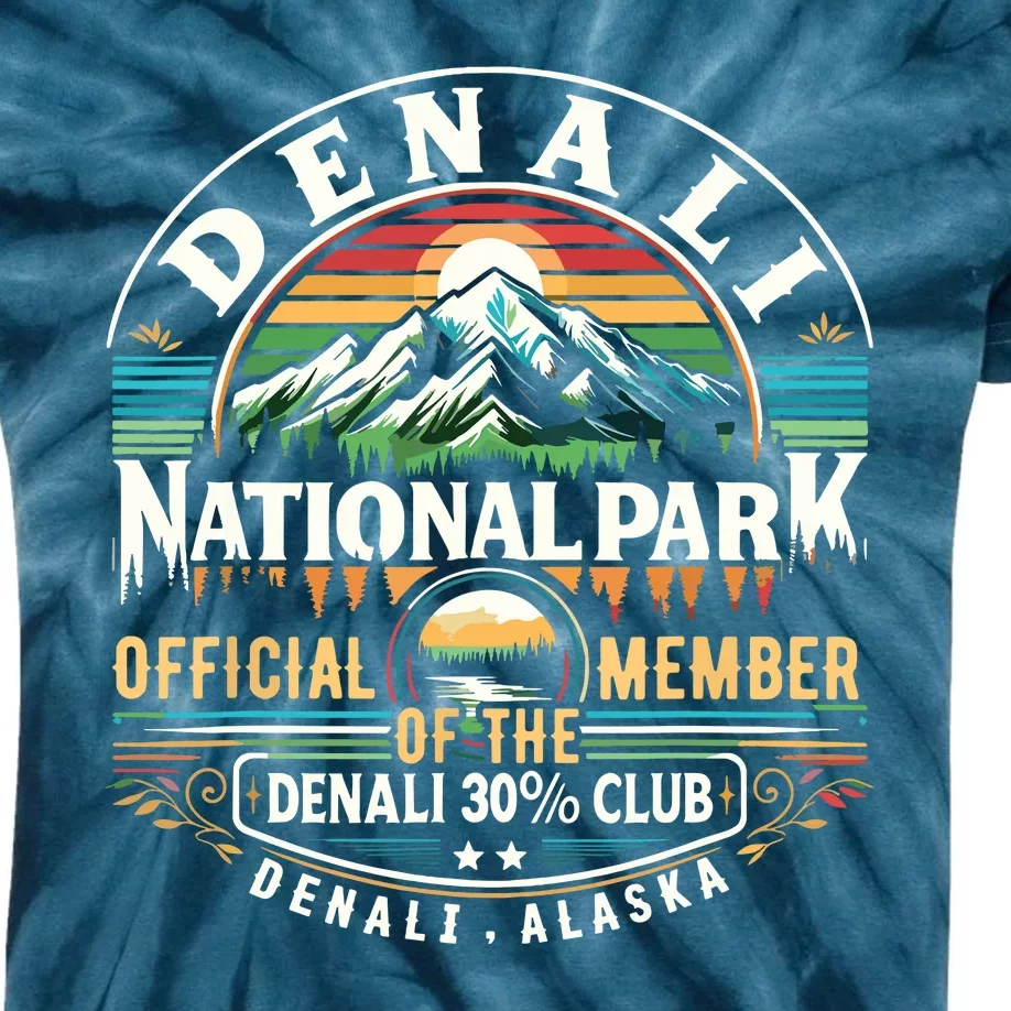 Denali Alaska National Park Official Member Of The Denali 30 Percent Club Kids Tie-Dye T-Shirt