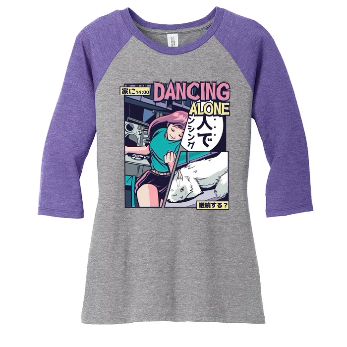 Dancing Alone Anime Women's Tri-Blend 3/4-Sleeve Raglan Shirt