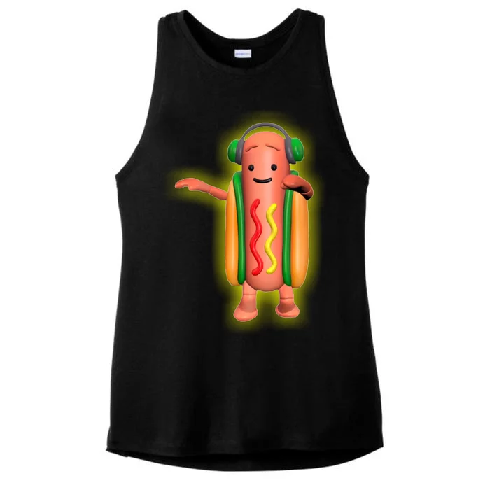 Dancing Hot Dog Funny Filter Meme Ladies Tri-Blend Wicking Tank