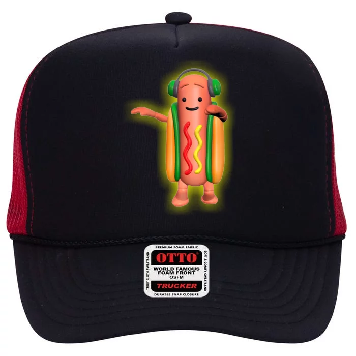 Dancing Hot Dog Funny Filter Meme High Crown Mesh Trucker Hat