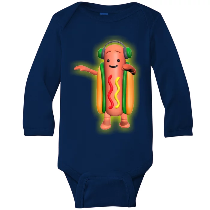 Dancing Hot Dog Funny Filter Meme Baby Long Sleeve Bodysuit