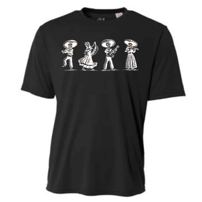 Dancing Mexican Skeletons Playing Music Cooling Performance Crew T-Shirt