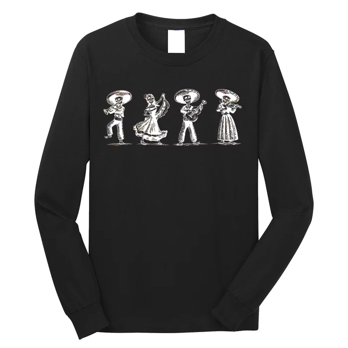 Dancing Mexican Skeletons Playing Music Long Sleeve Shirt