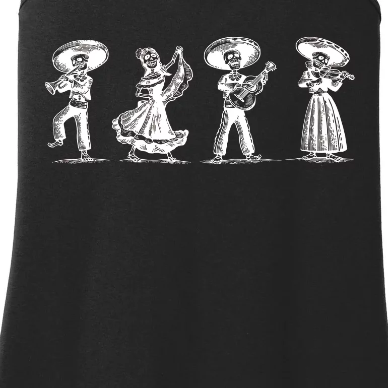 Dancing Mexican Skeletons Playing Music Ladies Essential Tank