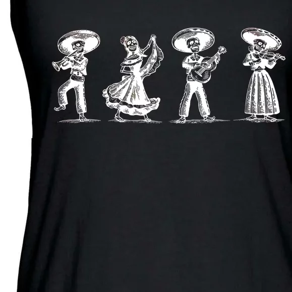 Dancing Mexican Skeletons Playing Music Ladies Essential Flowy Tank