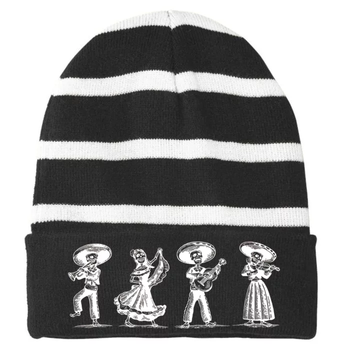 Dancing Mexican Skeletons Playing Music Striped Beanie with Solid Band