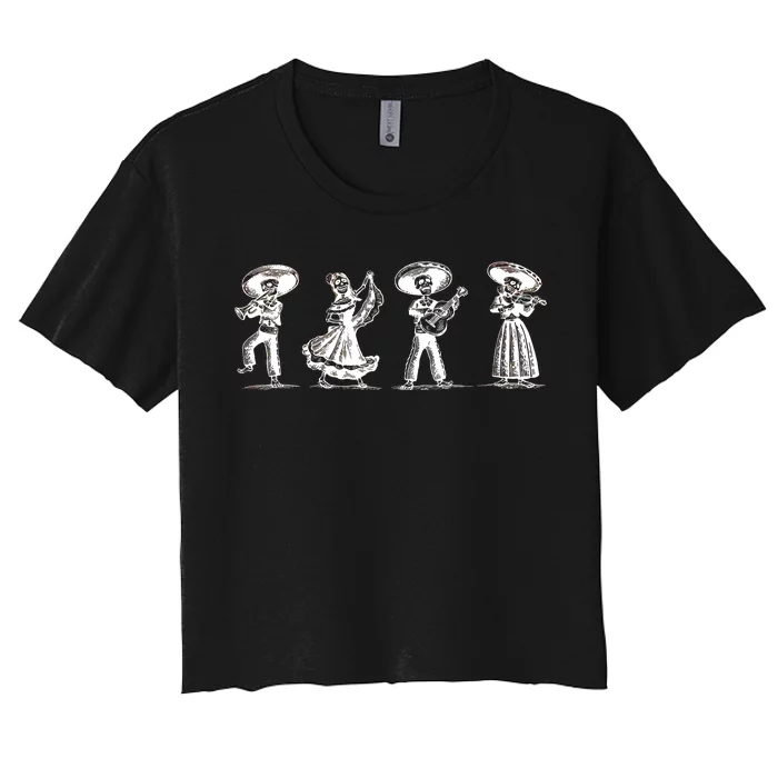 Dancing Mexican Skeletons Playing Music Women's Crop Top Tee