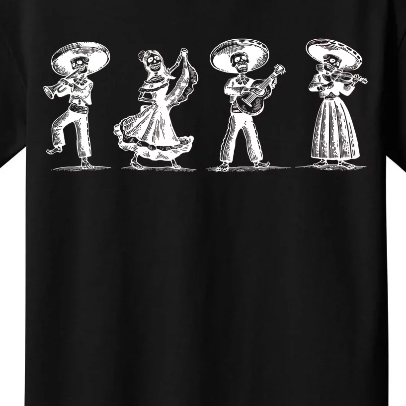 Dancing Mexican Skeletons Playing Music Kids T-Shirt