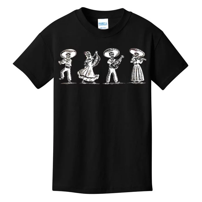 Dancing Mexican Skeletons Playing Music Kids T-Shirt