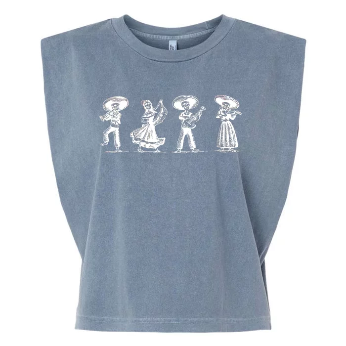 Dancing Mexican Skeletons Playing Music Garment-Dyed Women's Muscle Tee