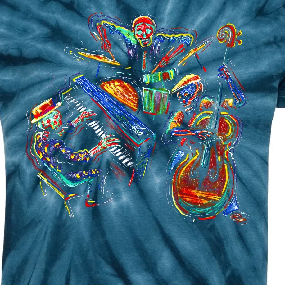 Dancing Skeleton Music Band Kids Tie-Dye T-Shirt