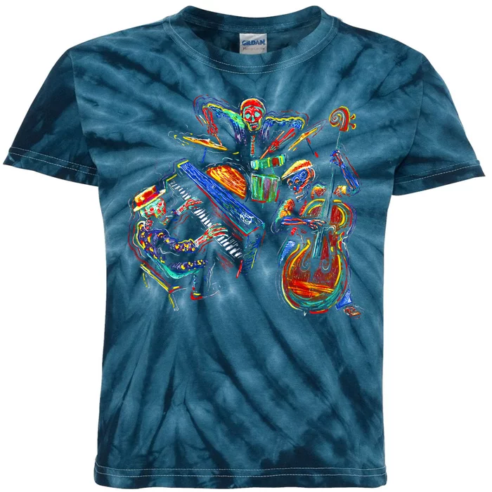 Dancing Skeleton Music Band Kids Tie-Dye T-Shirt