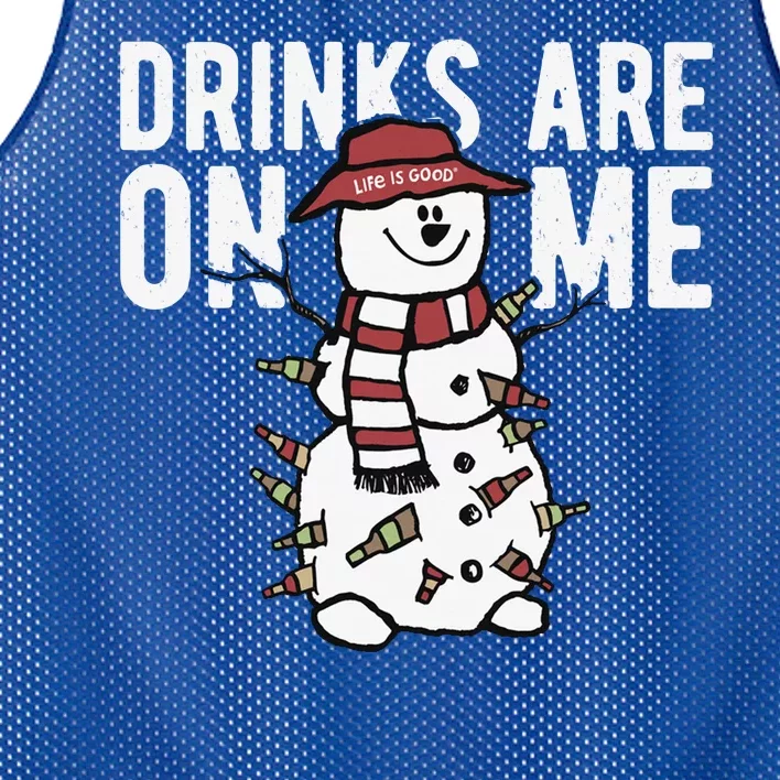 Drinks Are On Me Snowman Funny Christmas Mesh Reversible Basketball Jersey Tank