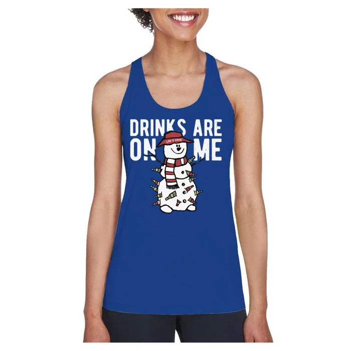 Drinks Are On Me Snowman Funny Christmas Women's Racerback Tank