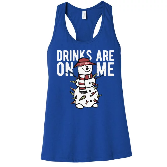 Drinks Are On Me Snowman Funny Christmas Women's Racerback Tank