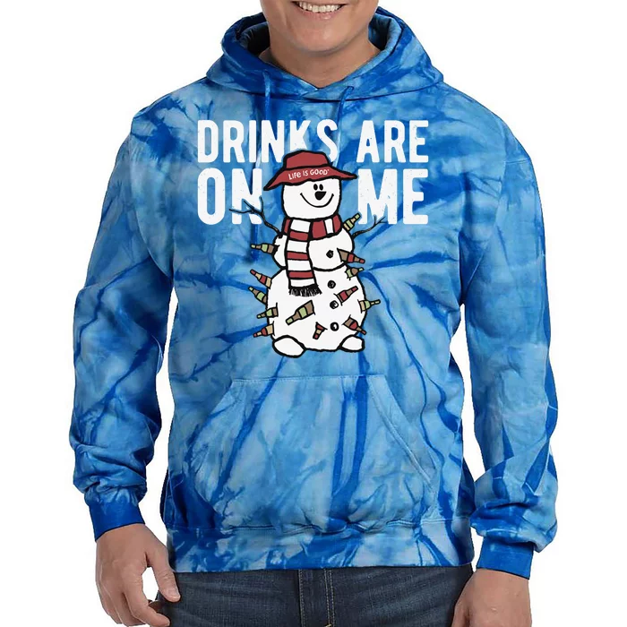 Drinks Are On Me Snowman Funny Christmas Tie Dye Hoodie