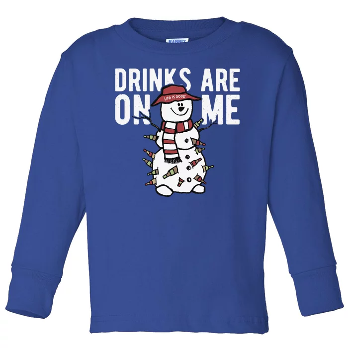 Drinks Are On Me Snowman Funny Christmas Toddler Long Sleeve Shirt