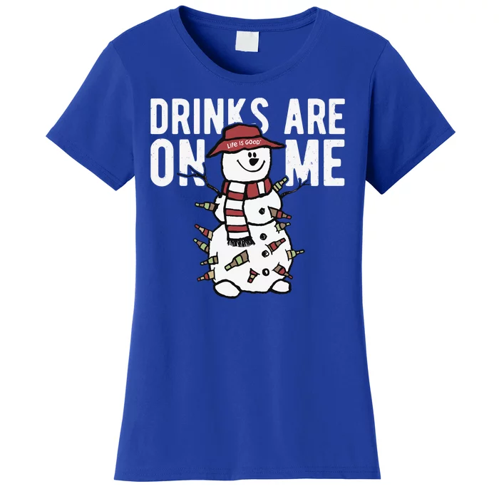 Drinks Are On Me Snowman Funny Christmas Women's T-Shirt