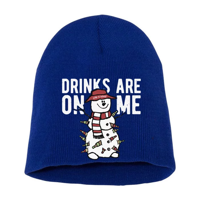 Drinks Are On Me Snowman Funny Christmas Short Acrylic Beanie