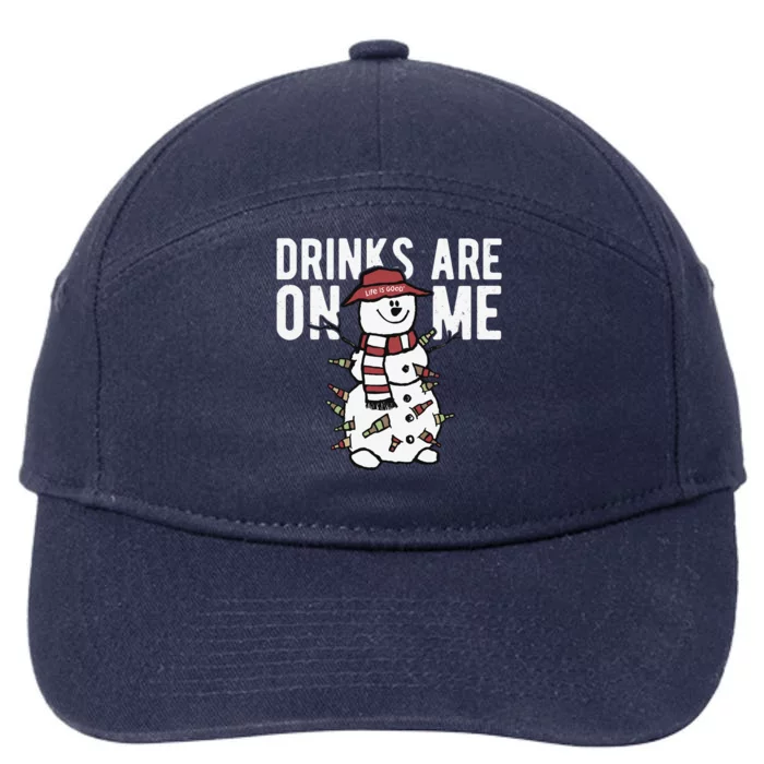 Drinks Are On Me Snowman Funny Christmas 7-Panel Snapback Hat