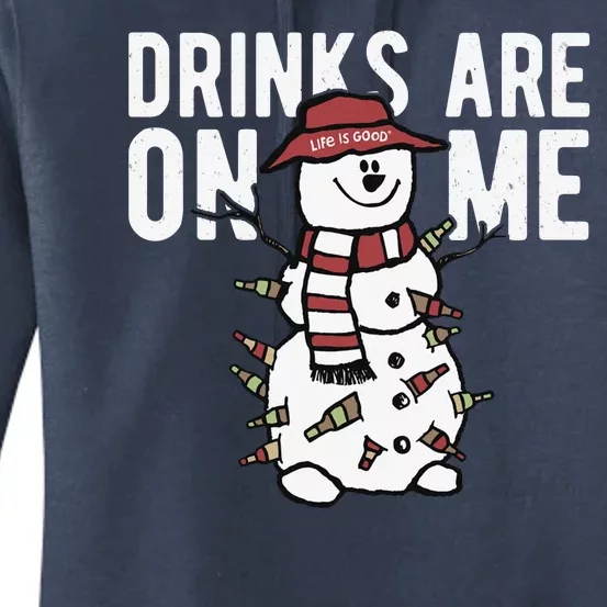 Drinks Are On Me Snowman Funny Christmas Women's Pullover Hoodie