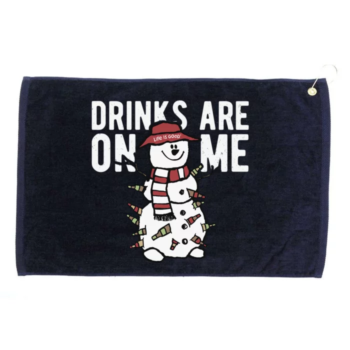 Drinks Are On Me Snowman Funny Christmas Grommeted Golf Towel