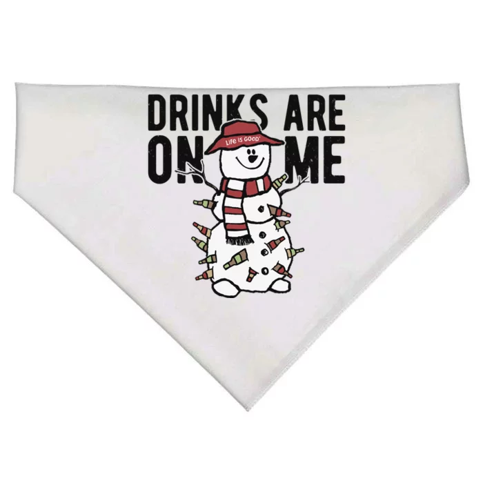 Drinks Are On Me Snowman Funny Christmas USA-Made Doggie Bandana