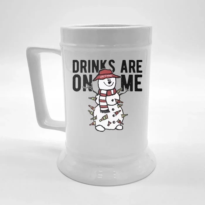 Drinks Are On Me Snowman Funny Christmas Front & Back Beer Stein