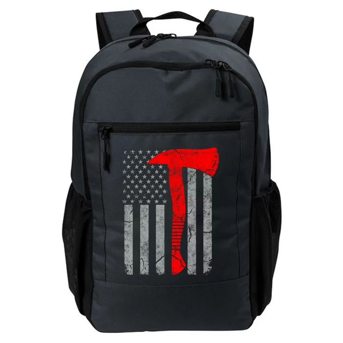 Distressed American Patriot Red Line Axe Firefighter Flag Gift Daily Commute Backpack