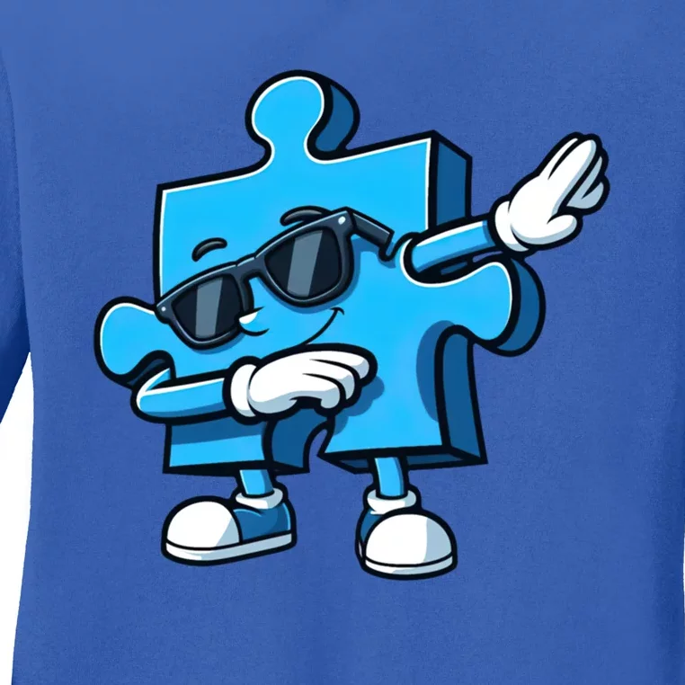 Dabbing Autism Puzzle Autism Awareness Funny Gift Ladies Long Sleeve Shirt