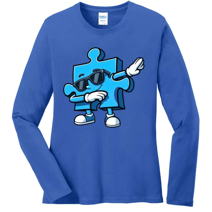 Dabbing Autism Puzzle Autism Awareness Funny Gift Ladies Long Sleeve Shirt