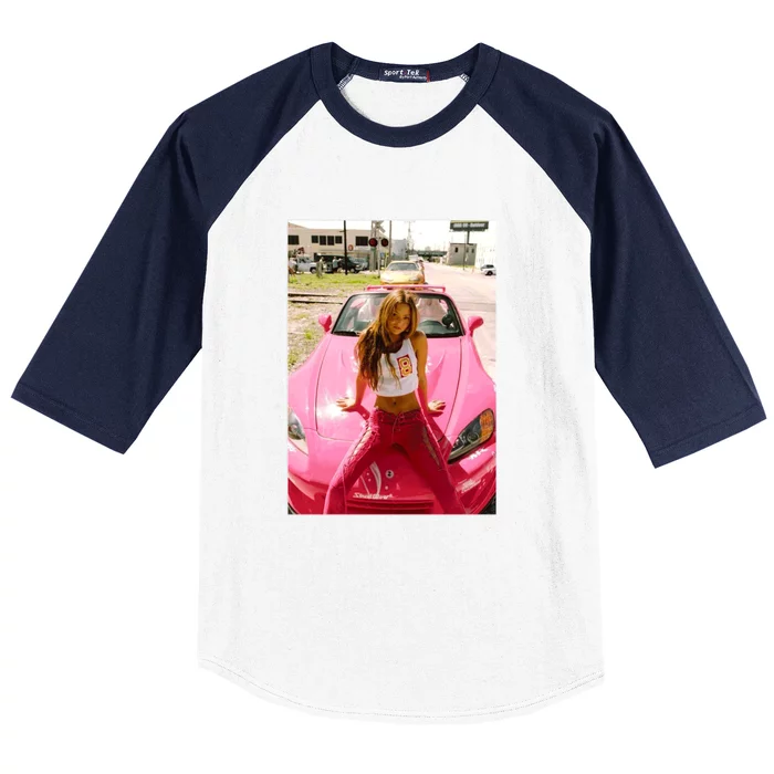 Devon Aoki Pink Race Car Baseball Sleeve Shirt