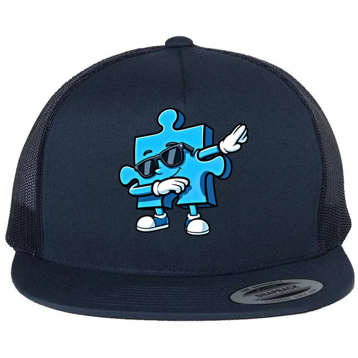 Dabbing Autism Puzzle Autism Awareness Gift Flat Bill Trucker Hat