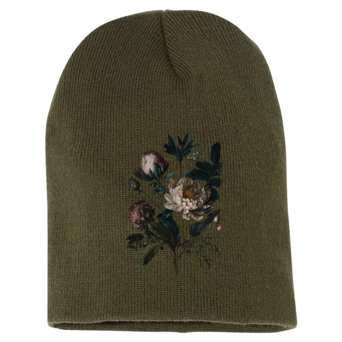 Dark Academia Peony Botanical Short Acrylic Beanie