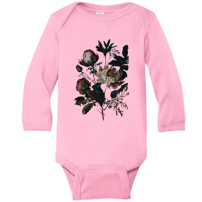 Dark Academia Peony Botanical Baby Long Sleeve Bodysuit