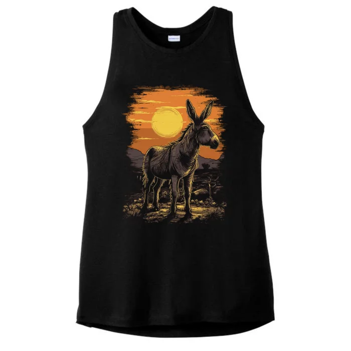 Donkey Animal Retro Style Graphic Tee for Boy Girl Ladies Tri-Blend Wicking Tank