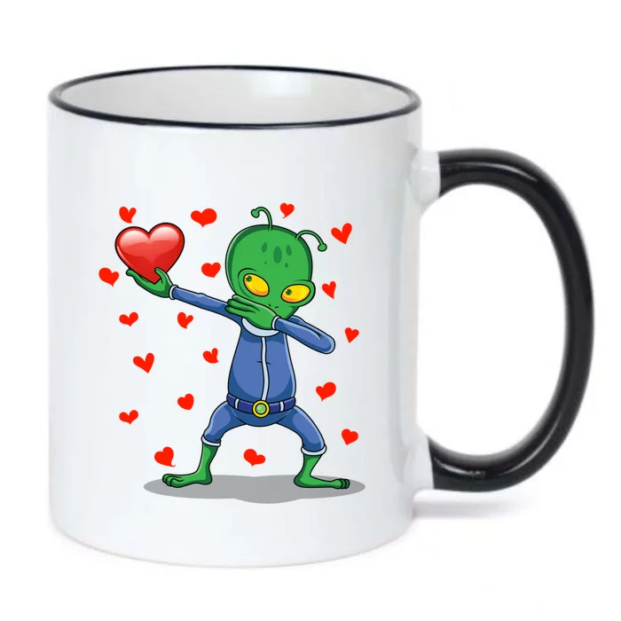 Dabbing Alien Red Heart Love Valentines Day Ufo Lovers Gift Black Color Changing Mug